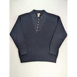 L.L. Bean Mens Large-Reg Navy Fisherman Sweater Pullover Knit Henley VTG